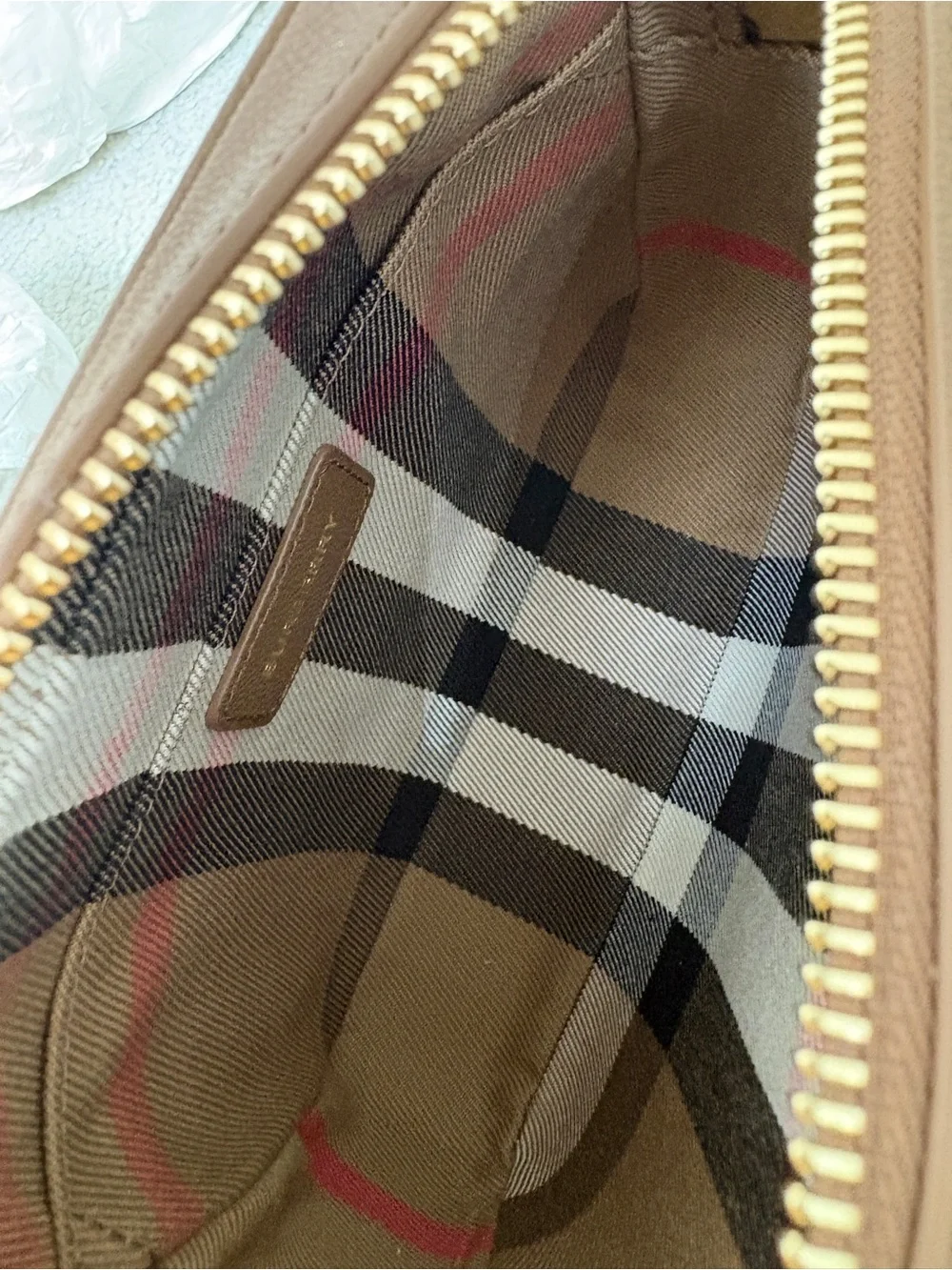Burberry Brown Leather camera Bag with Signature Check